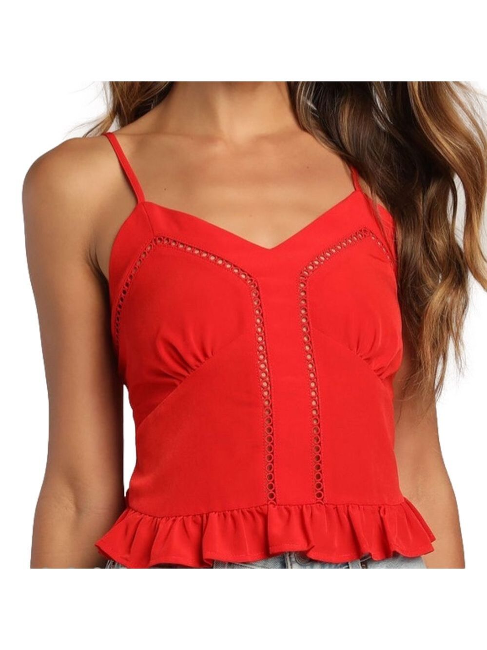 NWT Lulus Red Ruffle Sleeveless Cami Tank Top